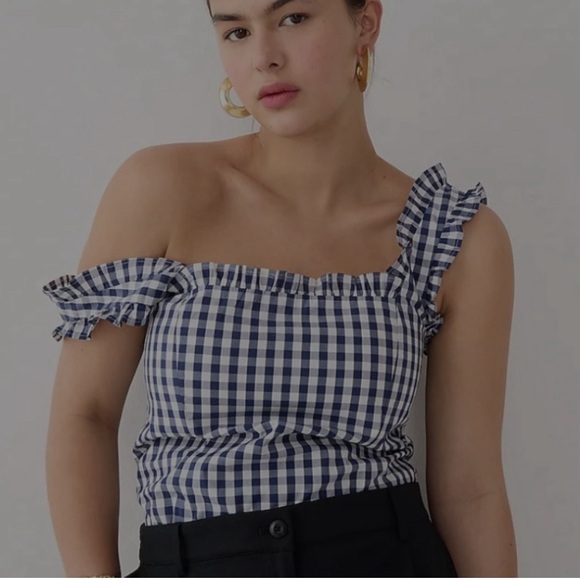NEW J. Crew Ruffle-trim Stretch Cotton Poplin Top in Gingham size XS - Picture 2 of 11